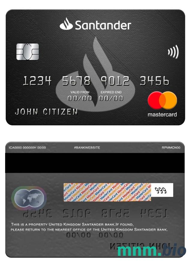 United Kingdom Santander bank przykład karty mastercard w formacie PSD